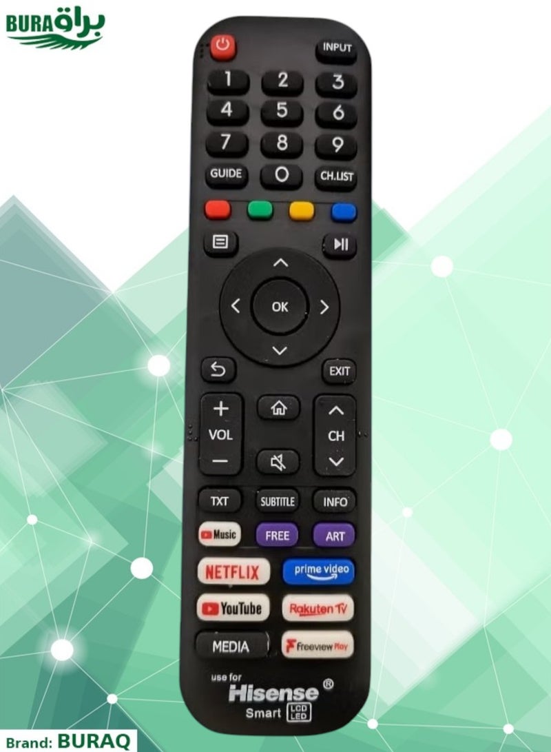 BURAQ Hisense Smart TV Remote Control Works With All Hisense TV LED LCD Plasma | Smart TV Remote Control For Hisense with Netflix Prime Video YouTube Smart Short Key Buttons 