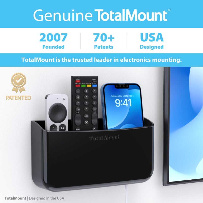 TotalMount Hole-Free Remote Holder â€“ Eliminates the Need to Drill Holes in Your Wall (Premium Black Remote Control Holder for 5 or 6 Remotes) - Image 5