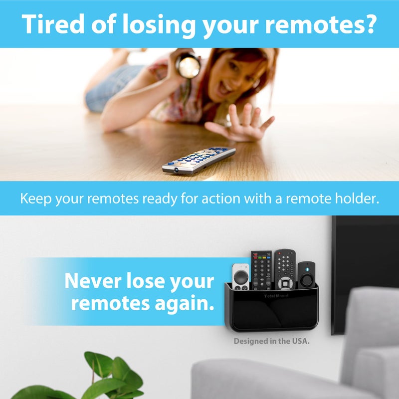 TotalMount Hole-Free Remote Holder â€“ Eliminates the Need to Drill Holes in Your Wall (Premium Black Remote Control Holder for 5 or 6 Remotes) - Image 2