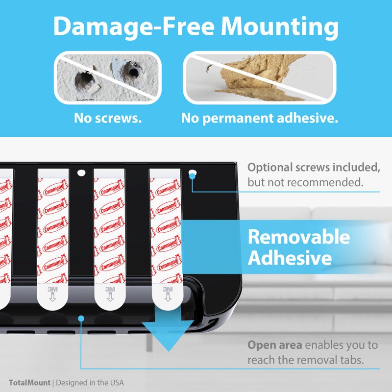 TotalMount Hole-Free Remote Holder â€“ Eliminates the Need to Drill Holes in Your Wall (Premium Black Remote Control Holder for 5 or 6 Remotes) - Image 4