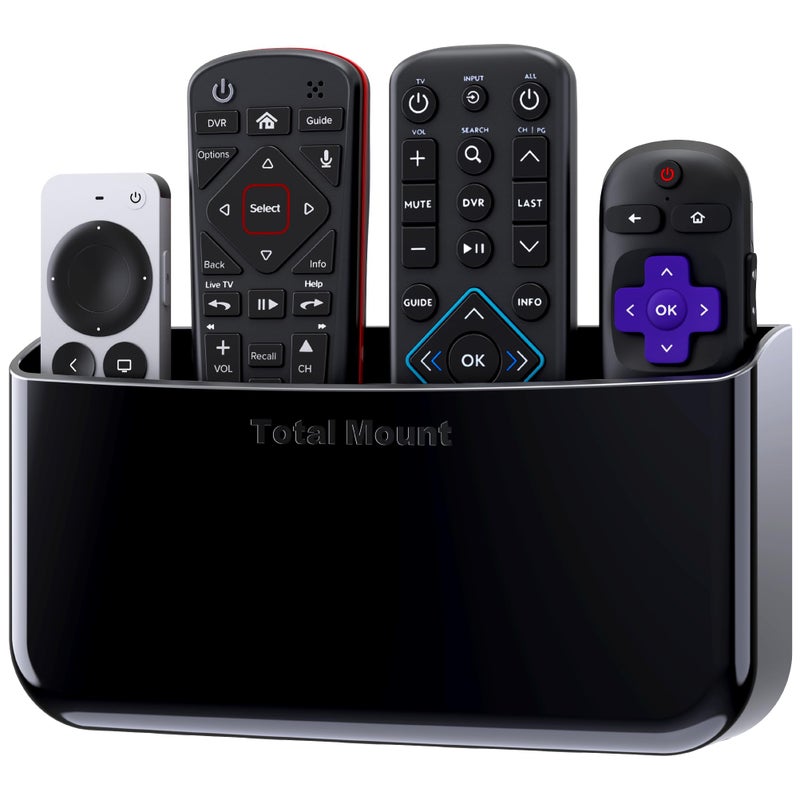 TotalMount Hole-Free Remote Holder â€“ Eliminates the Need to Drill Holes in Your Wall (Premium Black Remote Control Holder for 5 or 6 Remotes) - Image 1
