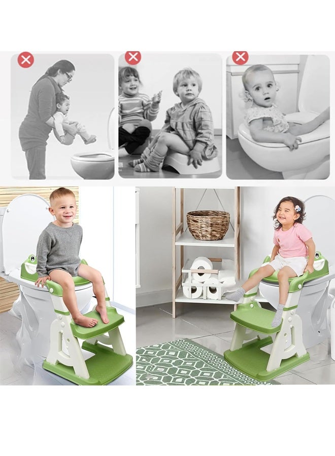 Berma Baby مقعد تدريب على استخدام المرحاض للأطفال الصغار بتصميم شبه منحرف - مقعد قابل للطي مع ارتفاع قابل للتعديل، وحصيرة مانعة للانزلاق ووسادة ناعمة | تصميم ديناصور | يناسب المراحيض القياسية | أخضر - Image 3