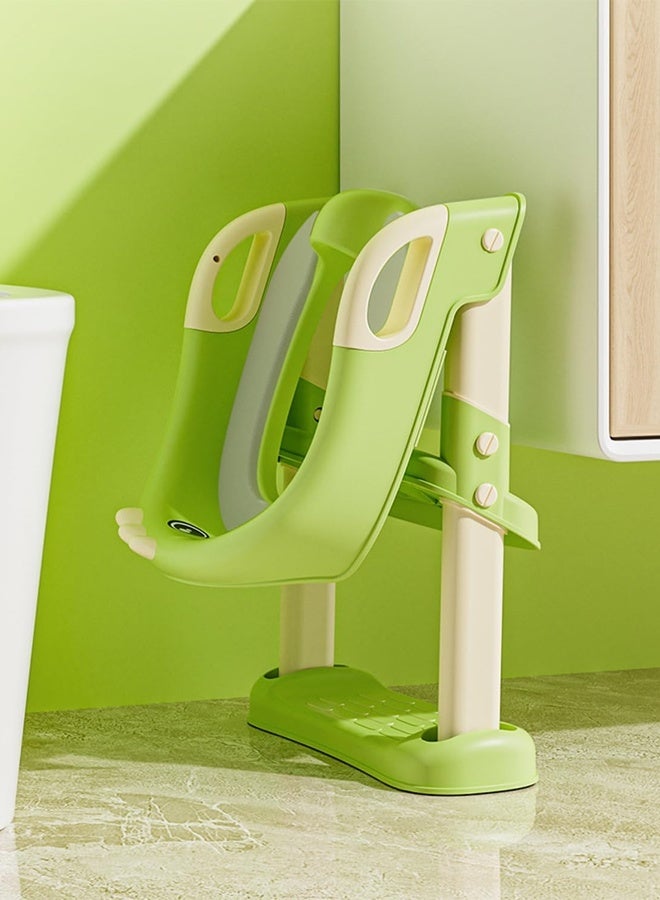 Berma Baby مقعد تدريب على استخدام المرحاض للأطفال الصغار بتصميم شبه منحرف - مقعد قابل للطي مع ارتفاع قابل للتعديل، وحصيرة مانعة للانزلاق ووسادة ناعمة | تصميم ديناصور | يناسب المراحيض القياسية | أخضر - Image 5