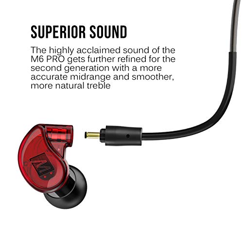 MEE audio M6 PRO In Ear Monitor Headphones for Musicians, 2nd Gen Model With Upgraded Sound, Memory Wire Earhooks & Replaceable Cables, Noise Isolating Professional Earbuds, 2 Cords Included (Red) - Image 3