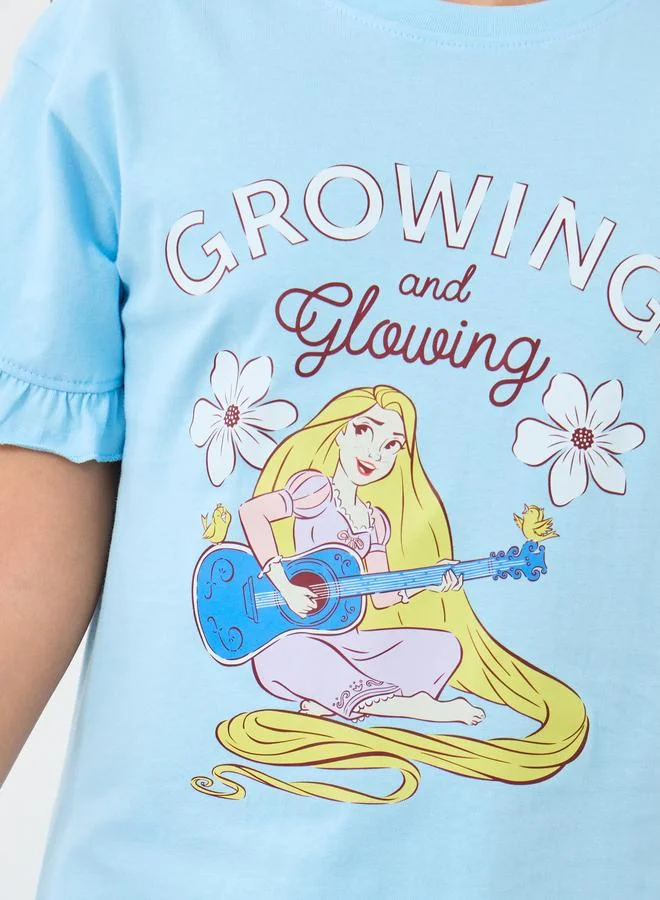 Styli Styli Girls Blue Rapunzel Graphic Print Ruffle Trim Nightdress