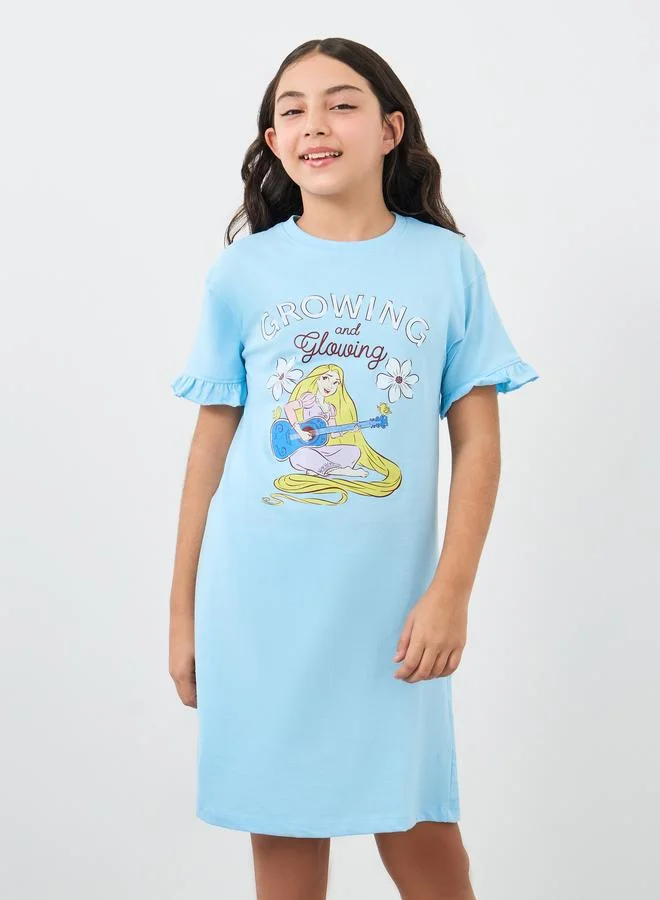 ستايلي Styli Girls Blue Rapunzel Graphic Print Ruffle Trim Nightdress