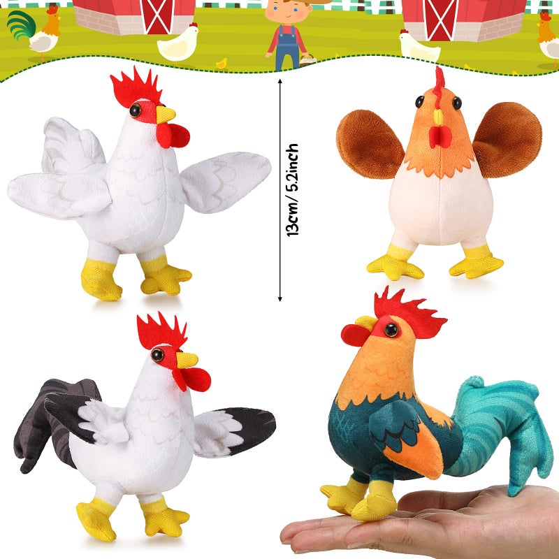 Kasyat 6 Pieces Mini Plush Furry Farm Animal Toys Soft Horse Pig Cattle Rabbit Dog Sheep Doll Stuffed Plush Farm Animals for Birthday Party Decoration(Chicken and Rooster) - Image 2