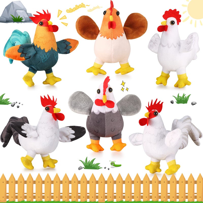 Kasyat 6 Pieces Mini Plush Furry Farm Animal Toys Soft Horse Pig Cattle Rabbit Dog Sheep Doll Stuffed Plush Farm Animals for Birthday Party Decoration(Chicken and Rooster) - Image 1