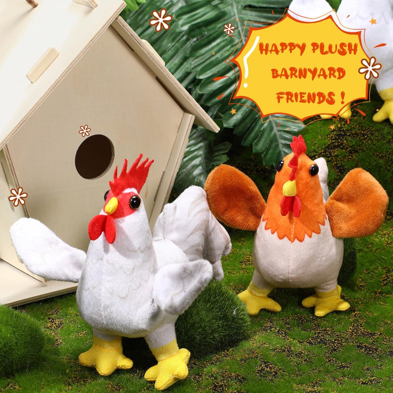 Kasyat 6 Pieces Mini Plush Furry Farm Animal Toys Soft Horse Pig Cattle Rabbit Dog Sheep Doll Stuffed Plush Farm Animals for Birthday Party Decoration(Chicken and Rooster) - Image 4