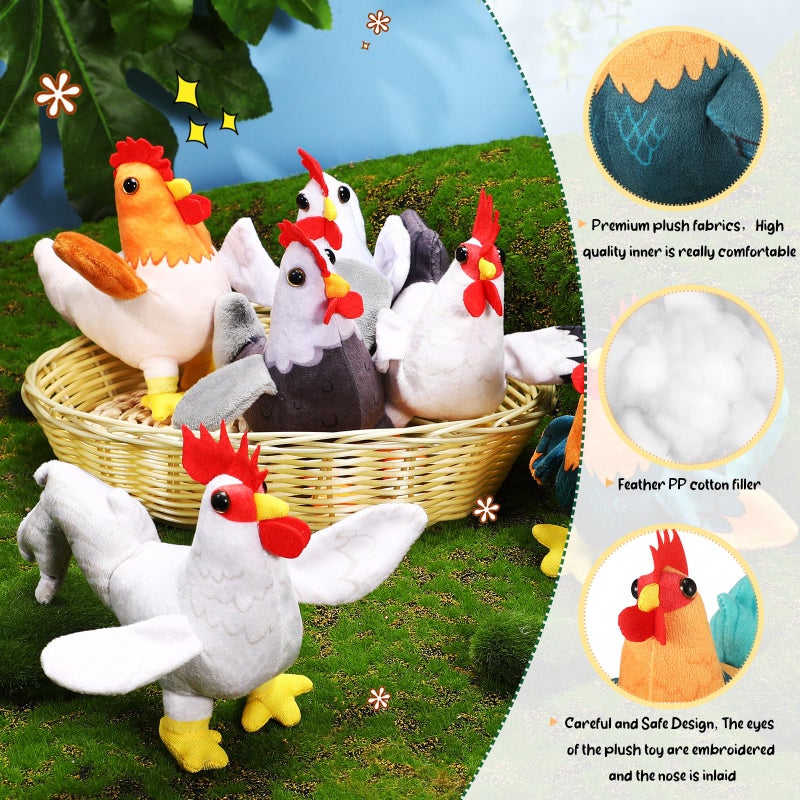 Kasyat 6 Pieces Mini Plush Furry Farm Animal Toys Soft Horse Pig Cattle Rabbit Dog Sheep Doll Stuffed Plush Farm Animals for Birthday Party Decoration(Chicken and Rooster) - Image 3