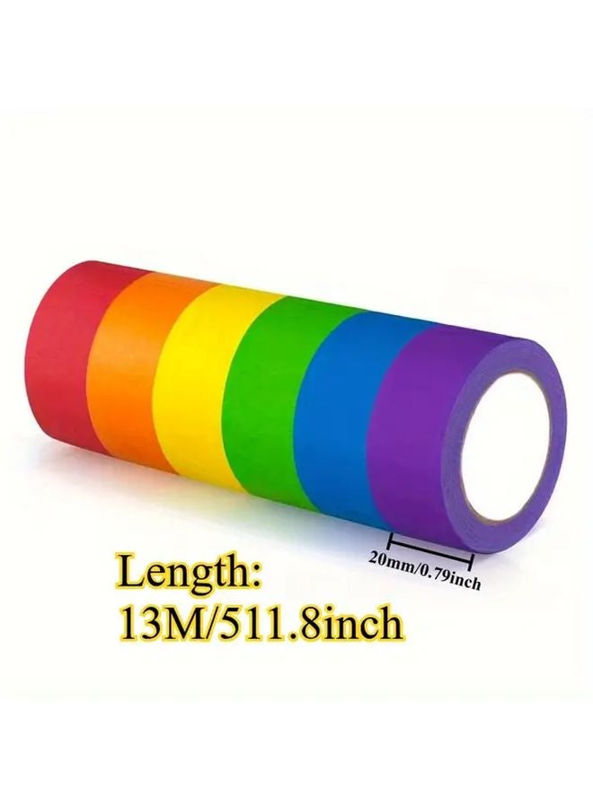 6 Rolls Rainbow Color Masking Tape For Crafts Labels Diaries Party Decorations - Image 5