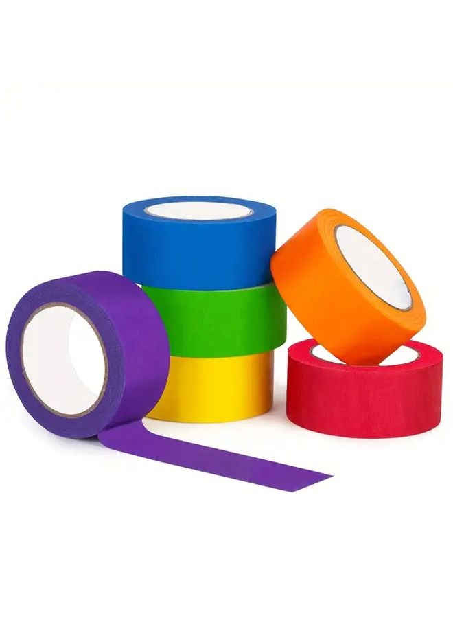 6 Rolls Rainbow Color Masking Tape For Crafts Labels Diaries Party Decorations - Image 1