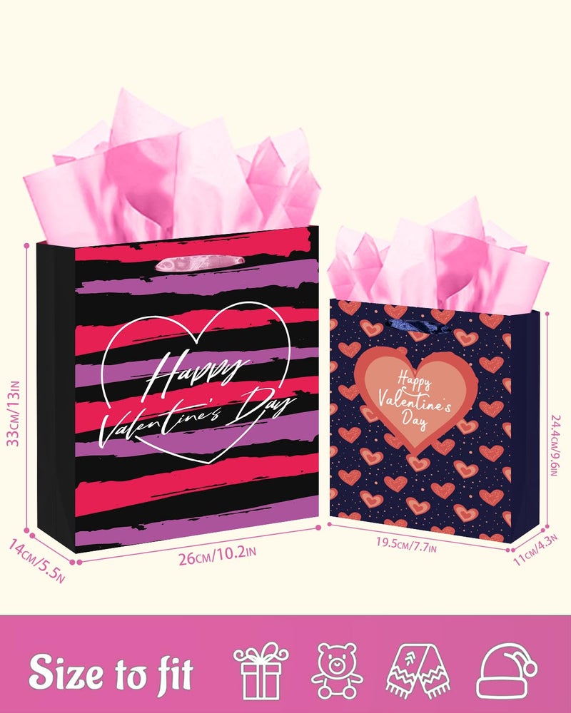 qiqee Heart Valentine Gift Bag with Tissue Paper Assorted Present Wrap Bags for Women Girlfriend Classroom Happy Valentine's Day (3 PCS Medium +2 PCS Large) - Image 4