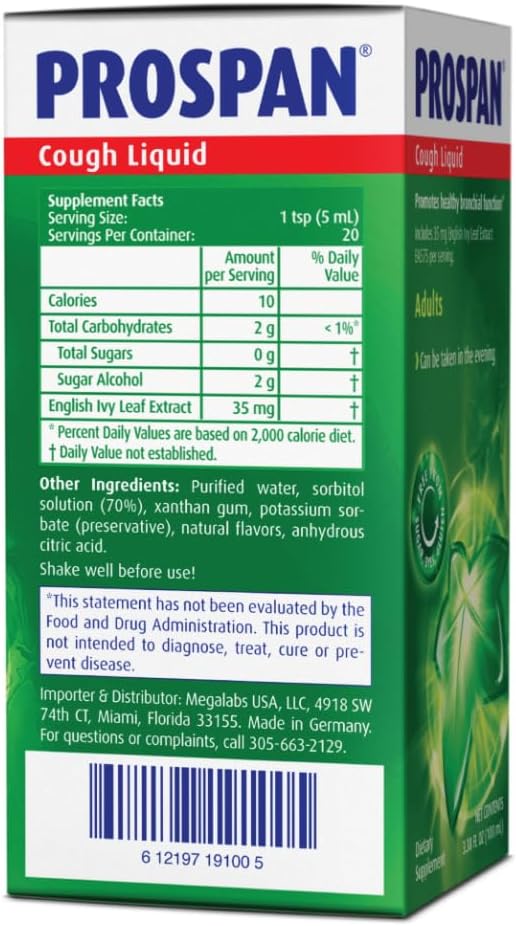 PROSPAN شراب السعال أبريلار مع مستخلص أوراق اللبلاب الإنجليزي EA575 للبالغين يهدئ السعال ويخفف المخاط بدون سكر مضاف غير مسبب للنعاس خالي من الكحول خالي من الأدوية 100 مل - Image 4