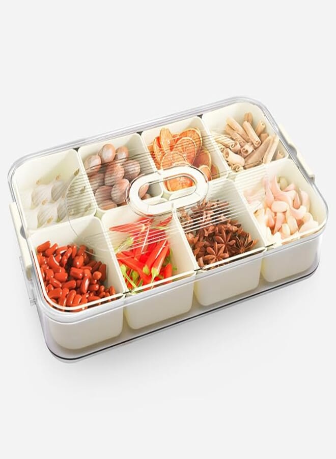 CGBE Snack Box with Compartments, Snack Storage Box, Fruit and Vegetable Tray with 8 Compartments, Transparent Food Storage Container for Fridge and Pantry, for Snacks, Fruit and Spices