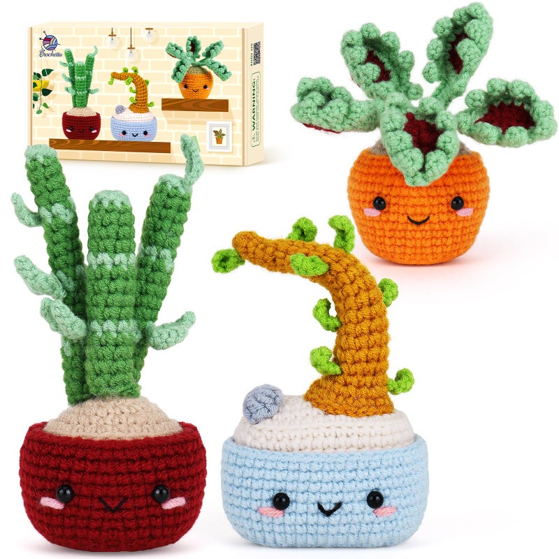 Crochetta طقم كروشيه كروشيتي للمبتدئين، أطقم كروشيه للمبتدئين للبالغين مع دروس فيديو خطوة بخطوة، مستلزمات هوايات الحياكة والكروشيه، شجرة بونساي أميغورومي (40%+ خيوط)  - Image 1