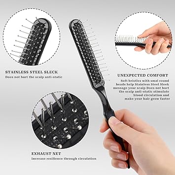 Styquenzer Professional 3Row Wire Bristle Wig Brush for Synthetic Hair Teasing and Detangling Styler Travel Size Metal Comb for Extensions Barbers and Beginners - Image 3