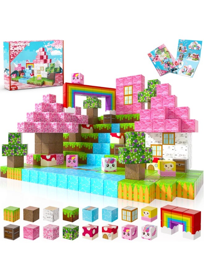 NIBEMINENT Magnetic Blocks - 100PCS Building Blocks Unicorn Cubes - Toys for Montessori Toddler Christmas Birthday Gifts - STEM Sensory Toys for 3 4 9 10 Year Old Girl - Image 1