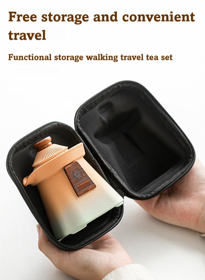 TAYRAN Kung Fu Tea Set Porcelain Set Portable Kung Fu Teapot and Cup Set Small Ceramic Tea Party Set Travel Tea Cup with Lid for Home Gifts Outdoor and Office - Image 3