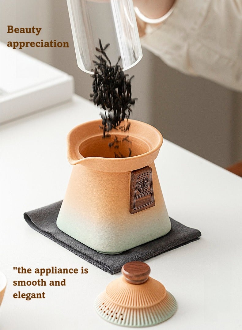 TAYRAN Kung Fu Tea Set Porcelain Set Portable Kung Fu Teapot and Cup Set Small Ceramic Tea Party Set Travel Tea Cup with Lid for Home Gifts Outdoor and Office - Image 4