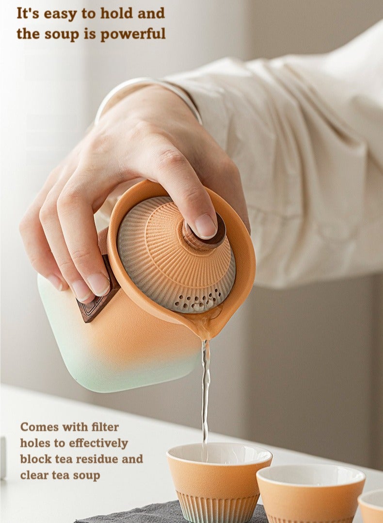 TAYRAN Kung Fu Tea Set Porcelain Set Portable Kung Fu Teapot and Cup Set Small Ceramic Tea Party Set Travel Tea Cup with Lid for Home Gifts Outdoor and Office - Image 5