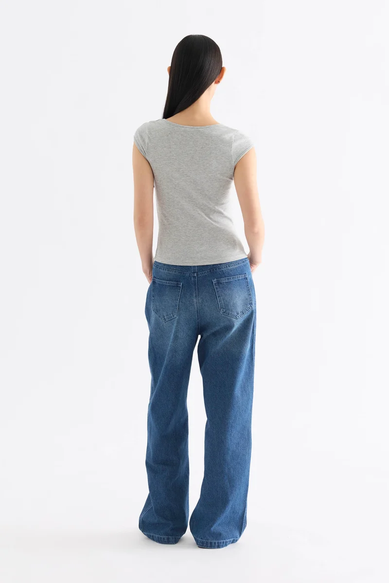 ذا اديتورز ماركت Dion Mid-Rise Straight Leg Jeans - Dark Blue Denim