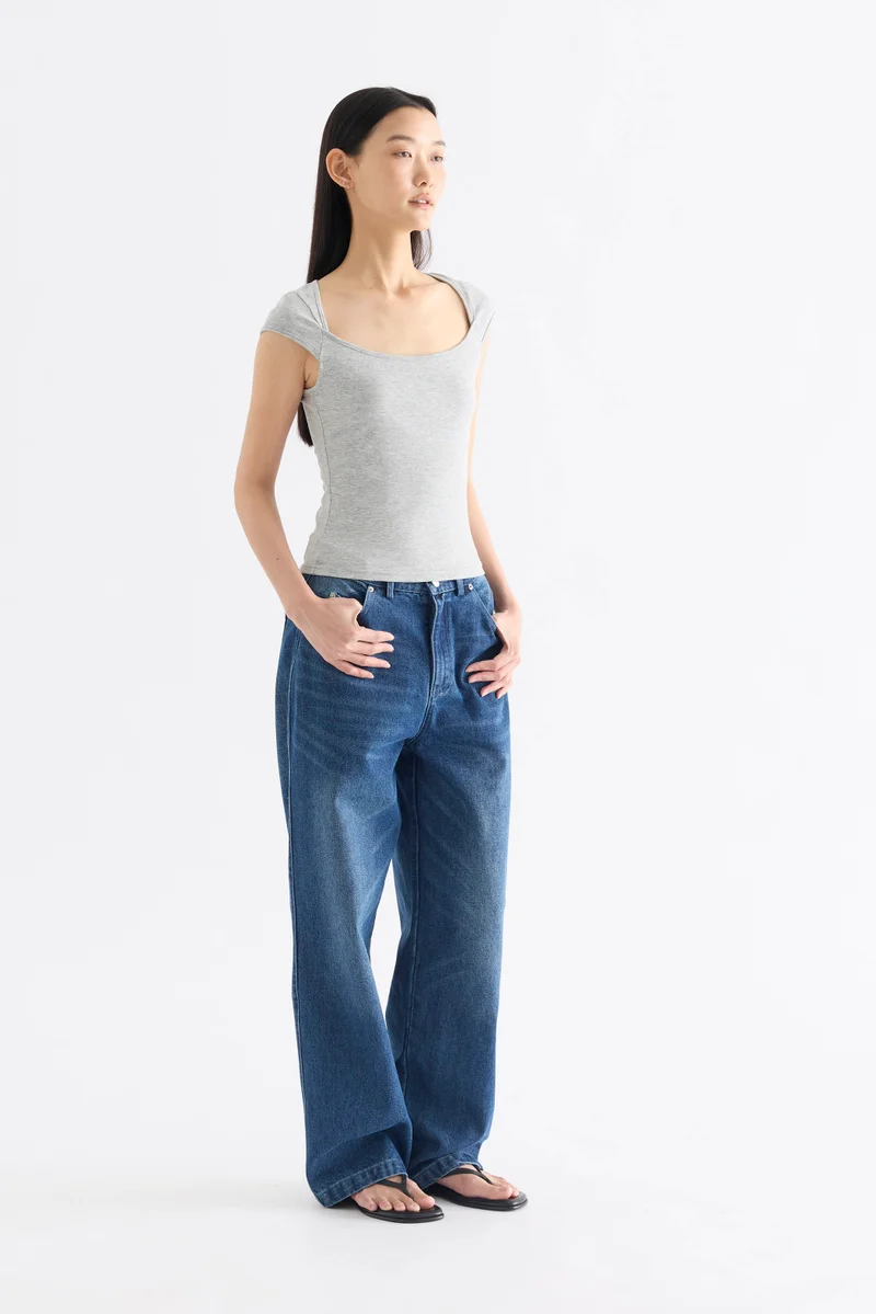 The Editor's Market  Dion Mid-Rise Straight Leg Jeans - Dark Blue Denim for Women | Best Price UAE