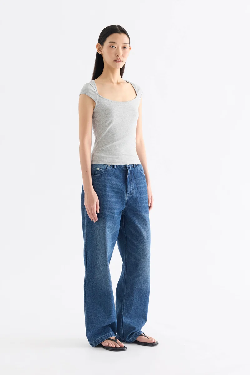 The Editor's Market  Dion Mid-Rise Straight Leg Jeans - Dark Blue Denim for Women | Best Price UAE
