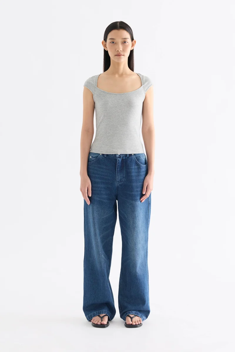 The Editor's Market  Dion Mid-Rise Straight Leg Jeans - Dark Blue Denim for Women | Best Price UAE
