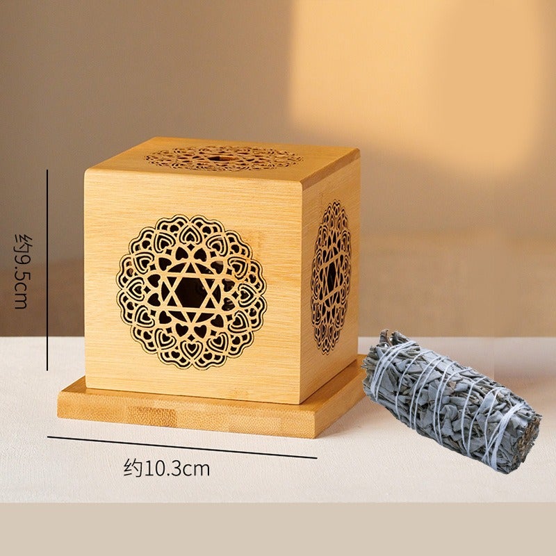 Crystal Demagnetizing Sacred Wood Burner, Tower Incense Holder, White Sage Purification Box, Bamboo Geometric Container