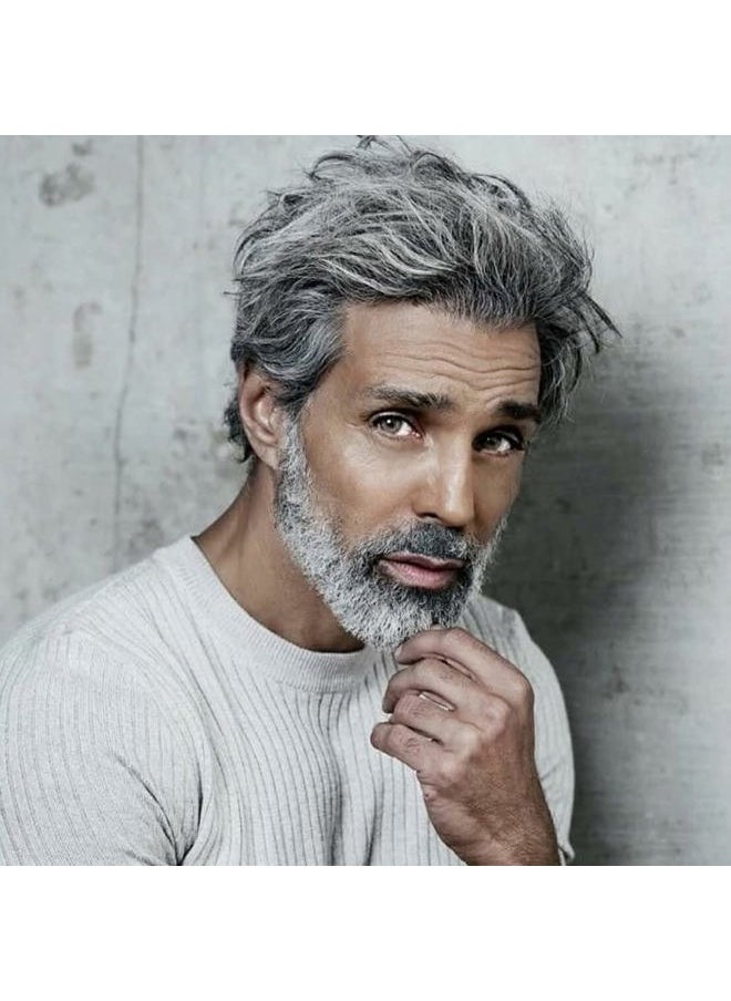 creamily - Mens Wigs Short Hair Synthetic Layered Full Wigs for Men Short Grey Hair Replacement Wig Realistic Cosplay Costume Wig with Toupee Cap - Image 1