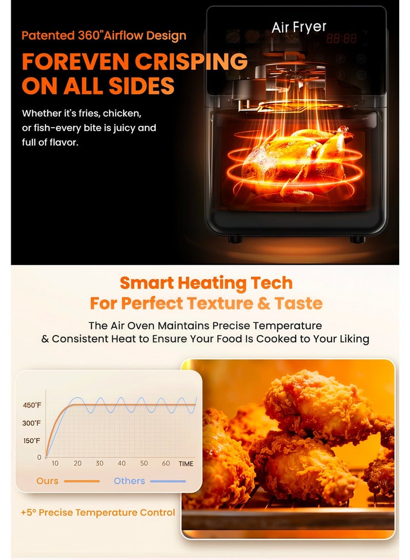 15L Double-Layer Automatic Air Fryer with Oven， Air Fryer Oven With Grill 12 in 1 Smart Convection Oven Nonstick Basket Glass Window，Large touch screen control panel with Digital Control - Image 4