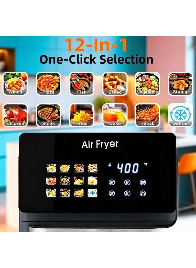 15L Double-Layer Automatic Air Fryer with Oven， Air Fryer Oven With Grill 12 in 1 Smart Convection Oven Nonstick Basket Glass Window，Large touch screen control panel with Digital Control - Image 2