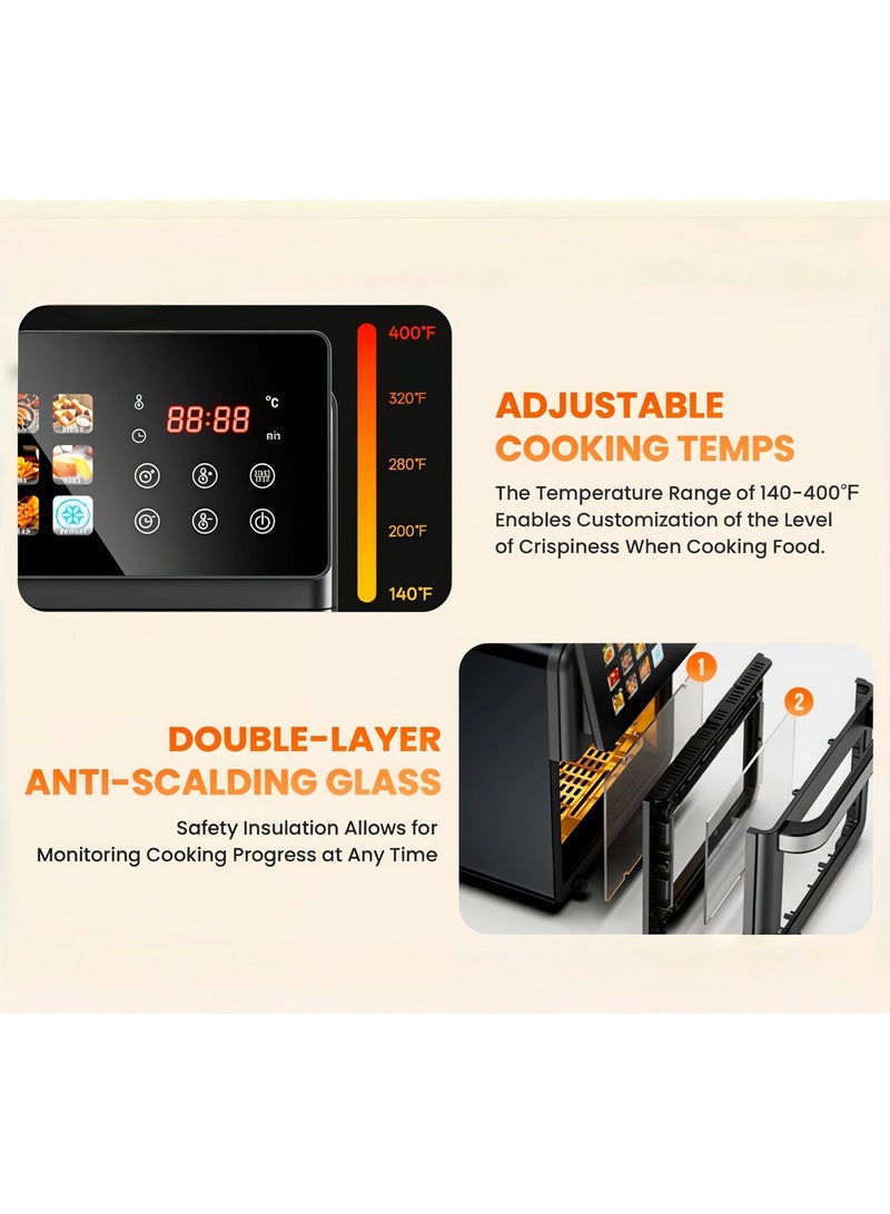 15L Double-Layer Automatic Air Fryer with Oven， Air Fryer Oven With Grill 12 in 1 Smart Convection Oven Nonstick Basket Glass Window，Large touch screen control panel with Digital Control - Image 3