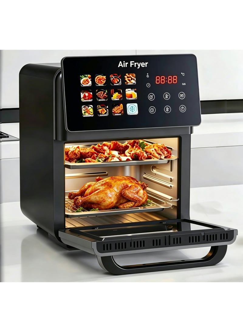 15L Double-Layer Automatic Air Fryer with Oven， Air Fryer Oven With Grill 12 in 1 Smart Convection Oven Nonstick Basket Glass Window，Large touch screen control panel with Digital Control - Image 1