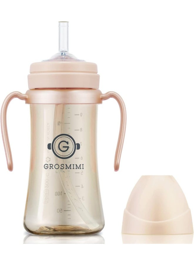 GROSMIMI Spill Proof no Spill Magic Sippy Cup with Straw with Handle for Baby and Toddlers, Customizable, PPSU, BPA Free 10 oz (Peach) - Image 1