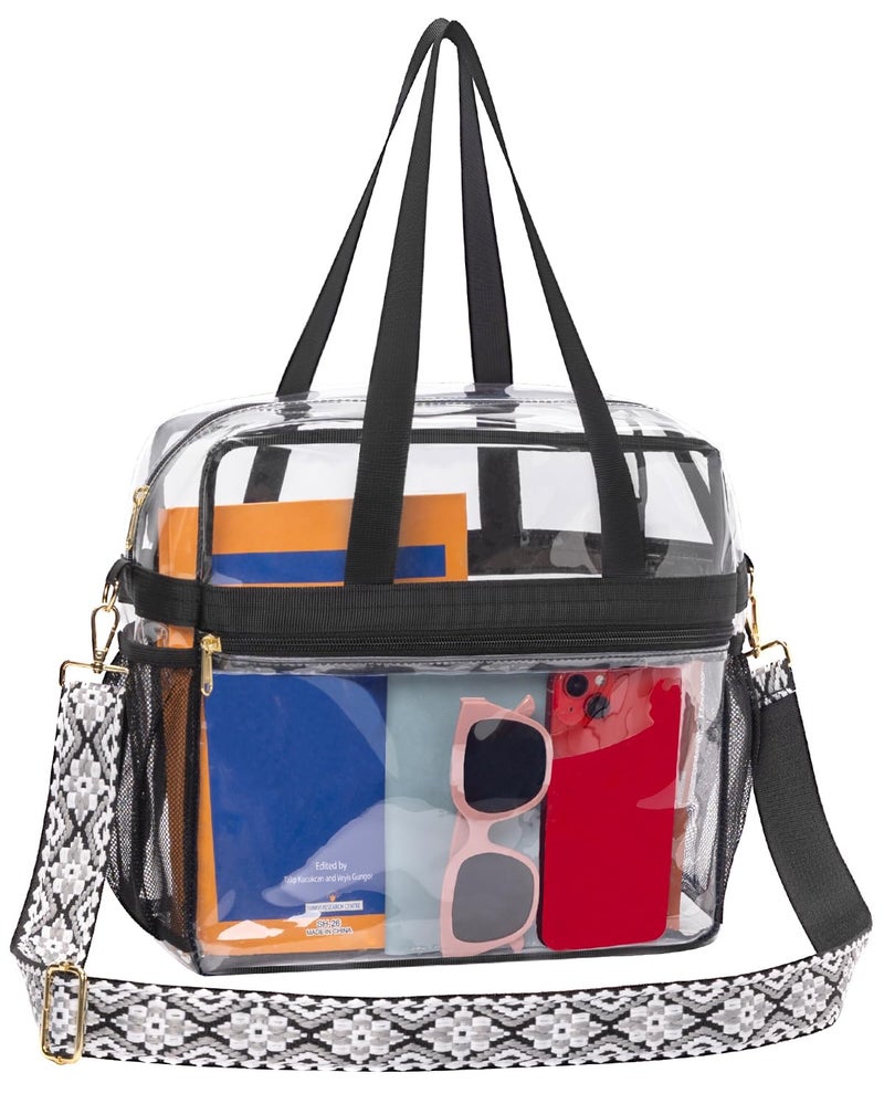 Paxiland Clear Bag for Stadium Events 12x6x12 Clear Tote Bag with Reinforced Strap Transparent Bags for Sports Concert White Block Strap - Image 2
