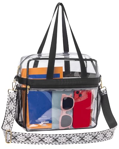 Paxiland Clear Bag for Stadium Events 12x6x12 Clear Tote Bag with Reinforced Strap Transparent Bags for Sports Concert White Block Strap - Image 1