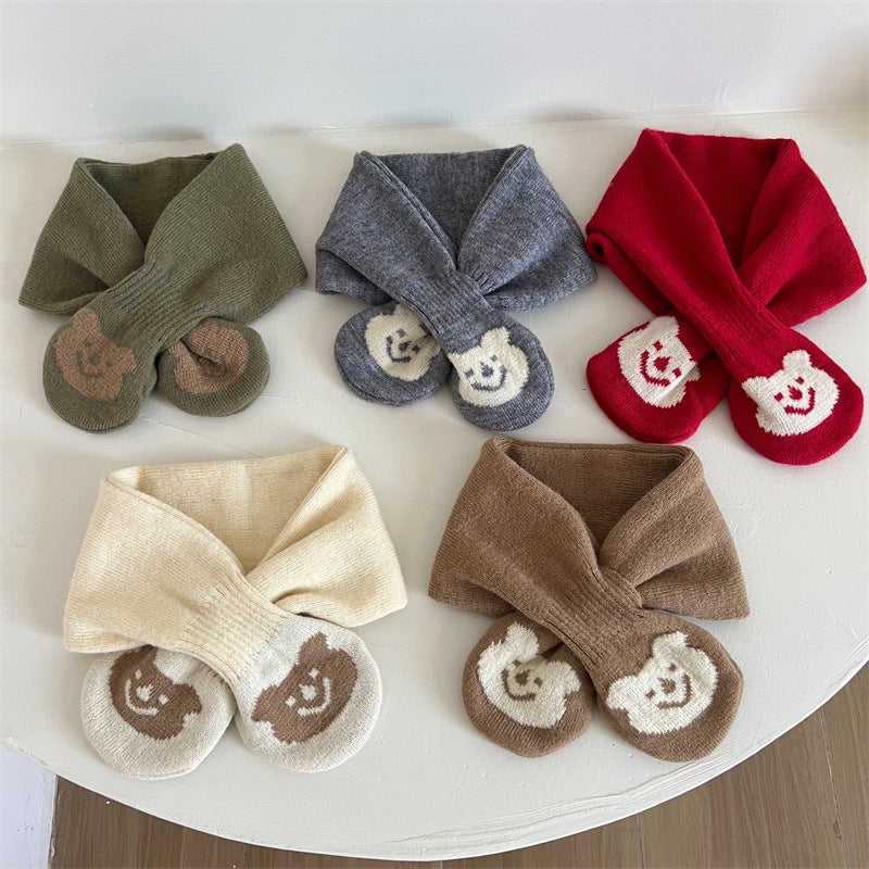 Children'S Bear Scarf Winter Cross Knitted Scarf Warm 1-3 Years Old Baby Ins South Korea All-Match Neckset - Image 2
