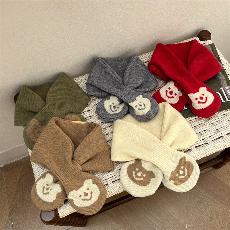 Children'S Bear Scarf Winter Cross Knitted Scarf Warm 1-3 Years Old Baby Ins South Korea All-Match Neckset - Image 3