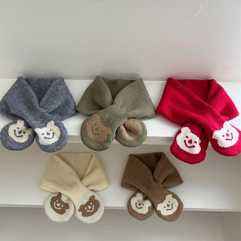 Children'S Bear Scarf Winter Cross Knitted Scarf Warm 1-3 Years Old Baby Ins South Korea All-Match Neckset - Image 5