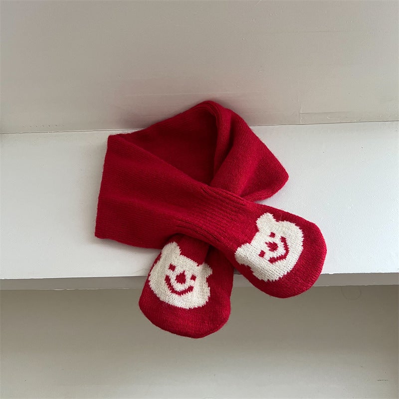 Children'S Bear Scarf Winter Cross Knitted Scarf Warm 1-3 Years Old Baby Ins South Korea All-Match Neckset - Image 1