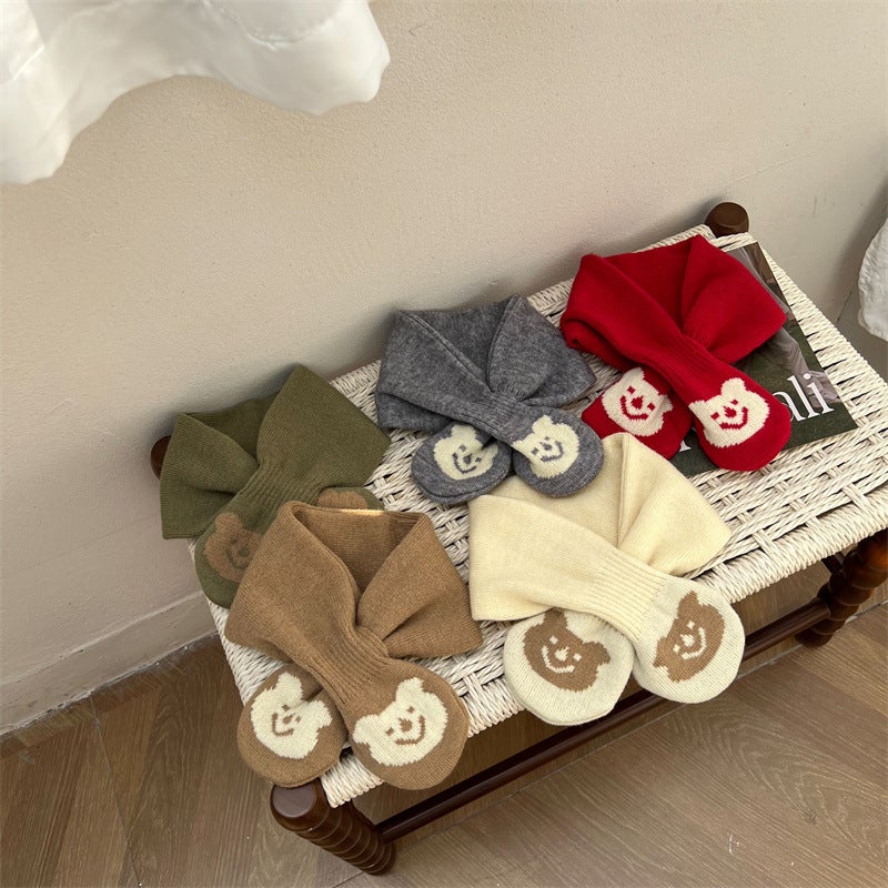 Children'S Bear Scarf Winter Cross Knitted Scarf Warm 1-3 Years Old Baby Ins South Korea All-Match Neckset - Image 4