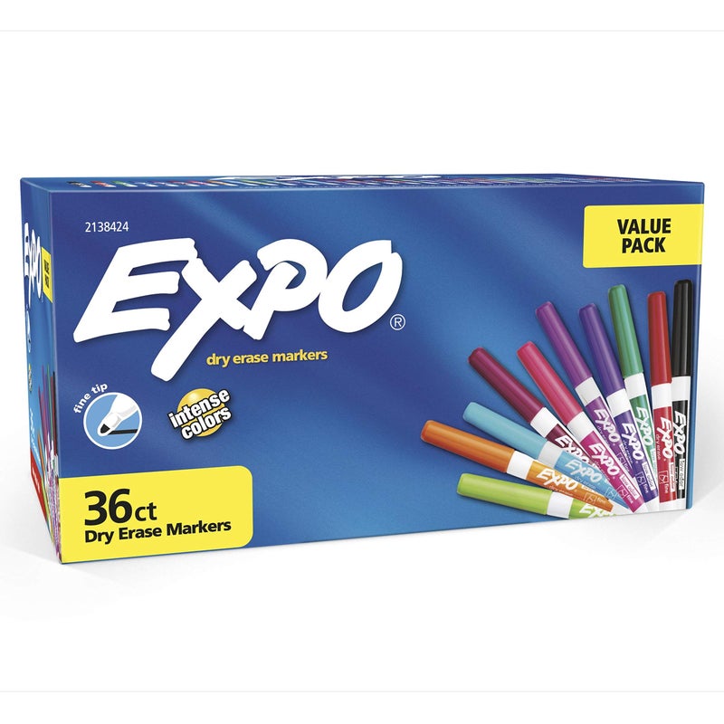 EXPO Fine-Tip Low-Odor Ink Dry Erase Markers, Assorted Vibrant Colors, Pack of 36 Markers for Classrooms, Offices & Homes - Image 1