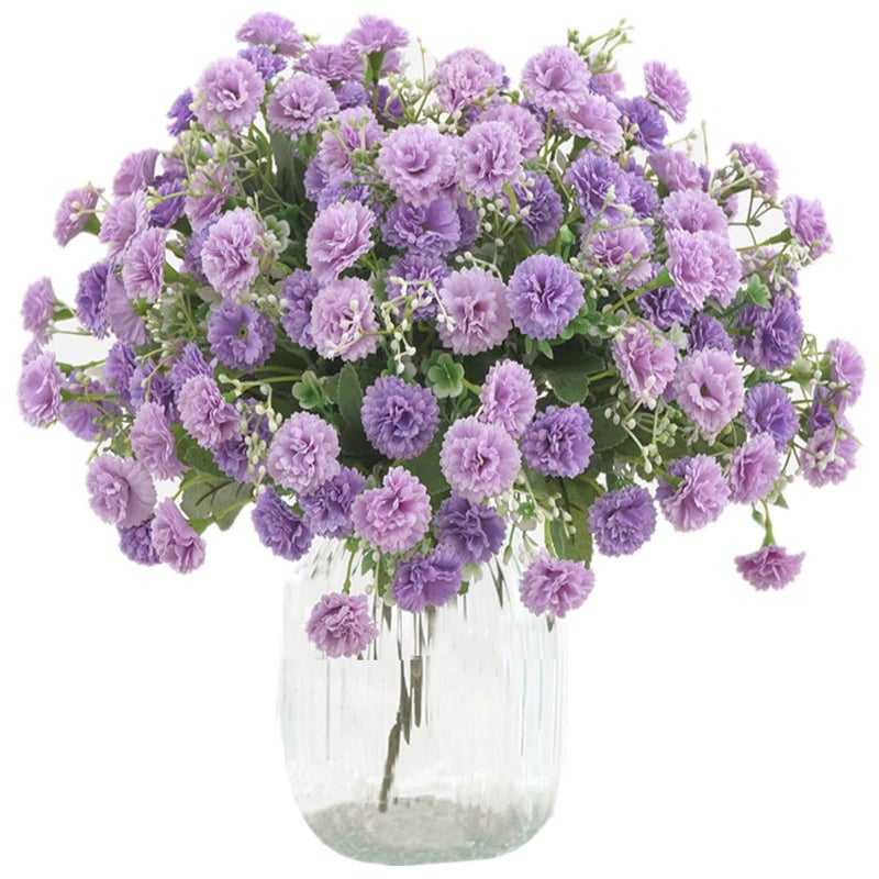 TBUY ROSE 2 Pack Small Carnation Artificial Flowers Bulk Fake Flower with Stems Silk Carnation Flowers for Outdoors Wedding Home Hotel Decorations Purple