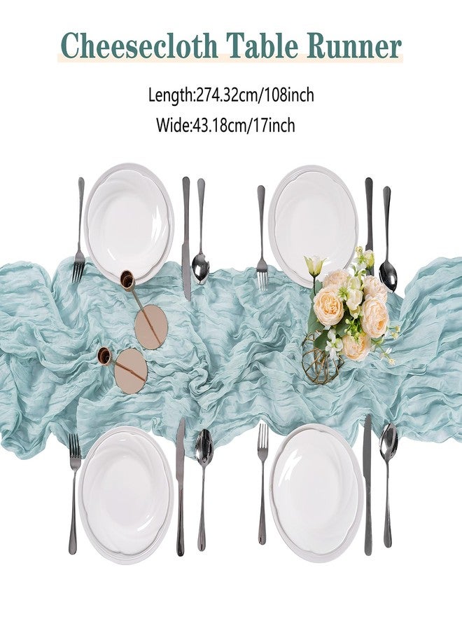 Cupuamon 15 Pack Light Blue Cheesecloth Table Runner 9FT Rustic Sheer Table Runners 17x108 Inch Gauze Boho Runner for Wedding Bridal Baby Shower Birthday Party Table Decorations - Image 2