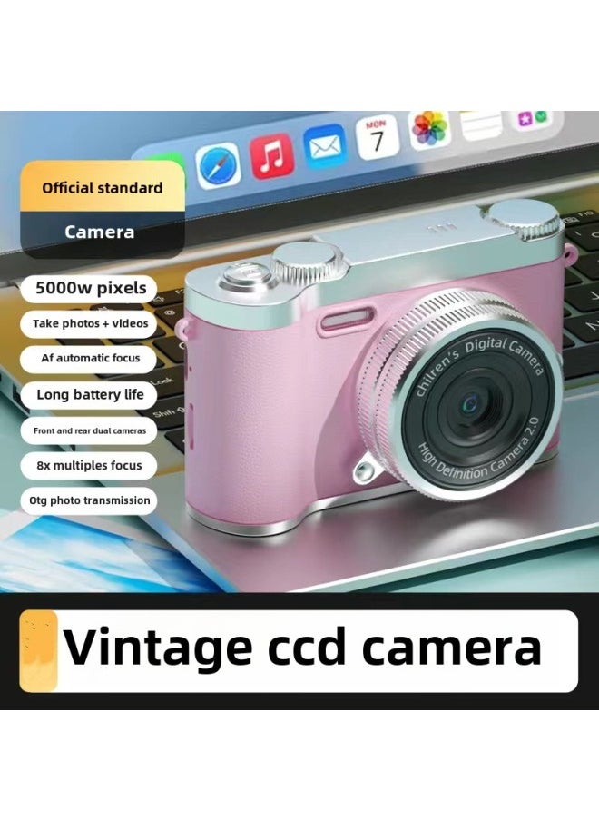 Generic High-definition Digital Student Party Camera Camera Campus Retro CCD Double Vlog Camera Travel Convenient Entry-level-Body Color:H8 Pink  - Official Standard Configuration [no Internal  - Image 1