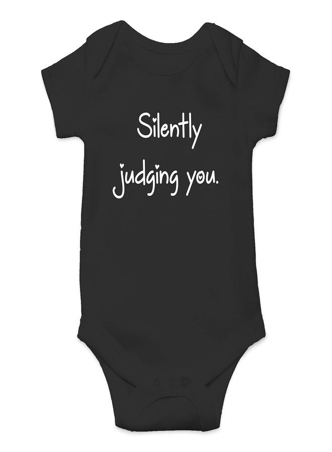 Funnwear بدلة أطفال مرحة بتصميم "أحكم عليك بصمت" - طقم ملابس للمواليد الجدد (6 أشهر، أسود) - Image 1