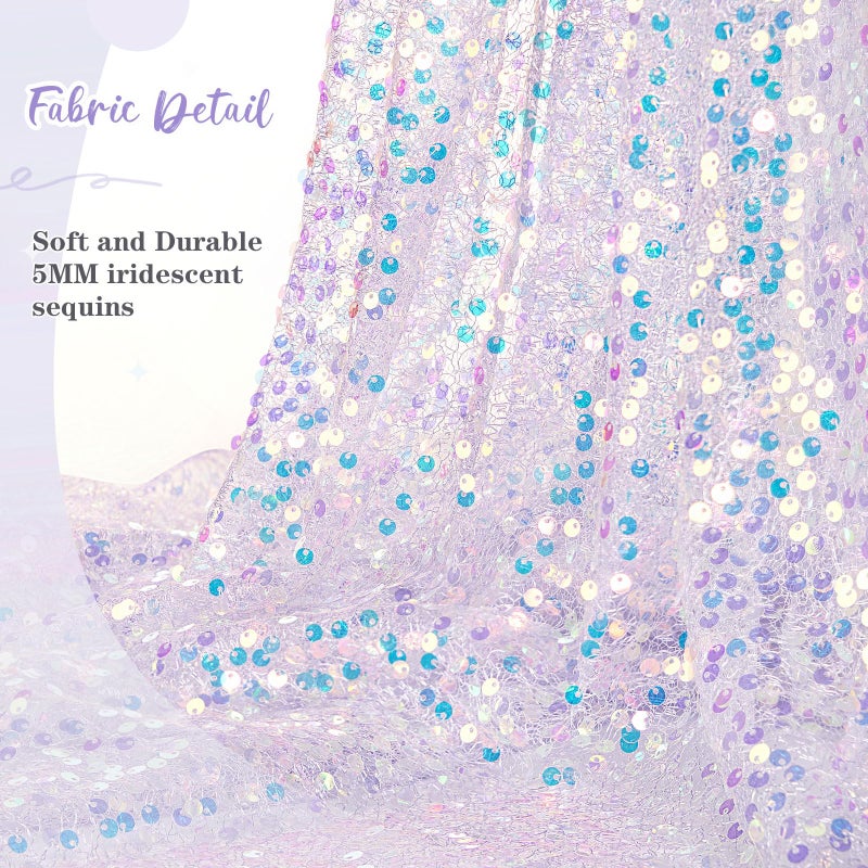 QueenDream Sequin Iridescent Table Runner 25x120 Inches Purple Table Runners Sparkly Lavender Fabric Mermaid Party Decorations - Image 4