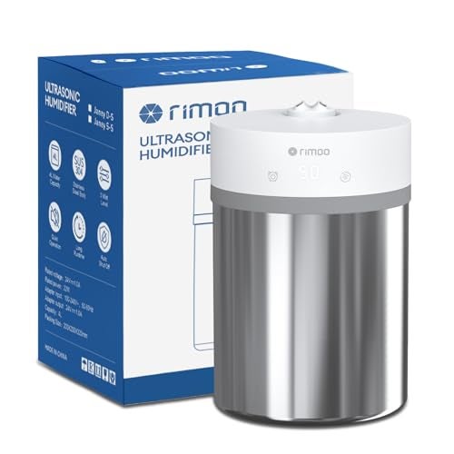 RIMOO Stainless Steel Humidifier, 4L Ultrasonic Cool Mist Humidifiers with Only 3 Parts Easy to Clean, Top Fill Humidifier with 1-9H Timer, 28dB Whisper-Quiet, Filterless for Bedroom Large Room - Image 1